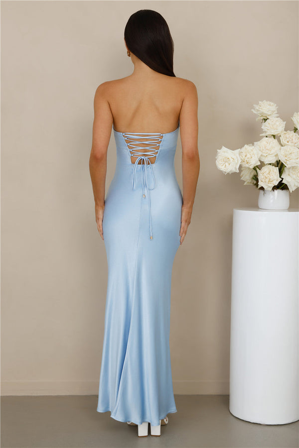 The Seraphina Strapless Satin Maxi Dress Blue