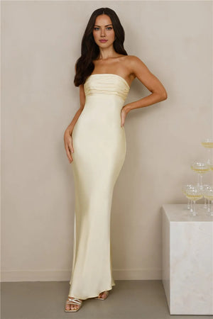 The Seraphina Strapless Satin Maxi Dress Yellow