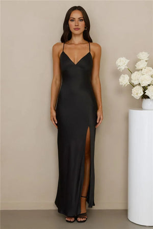 The Sophia Satin Maxi Dress Black
