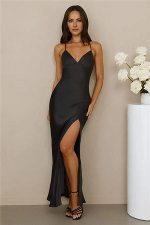 The Sophia Satin Maxi Dress Black
