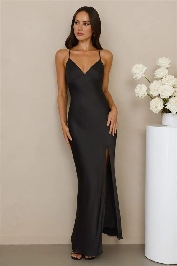 The Sophia Satin Maxi Dress Black