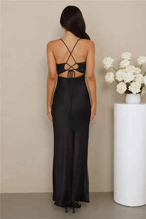 The Sophia Satin Maxi Dress Black