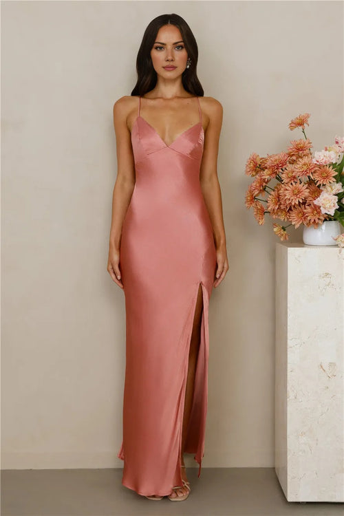 The Sophia Satin Maxi Dress Pink