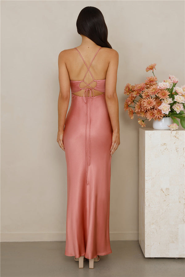 The Sophia Satin Maxi Dress Pink