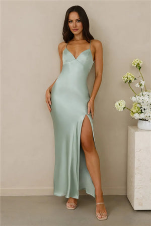 The Sophia Satin Maxi Dress Sage