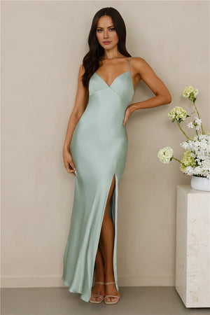 The Sophia Satin Maxi Dress Sage