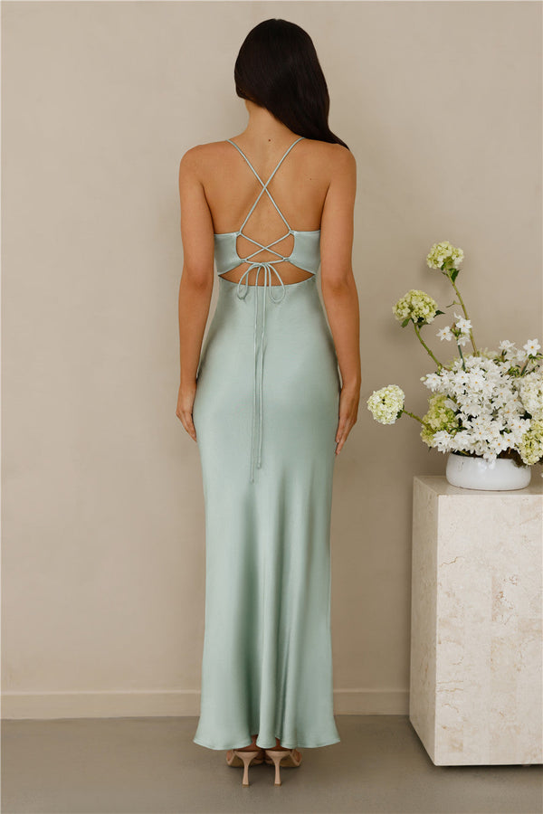 The Sophia Satin Maxi Dress Sage