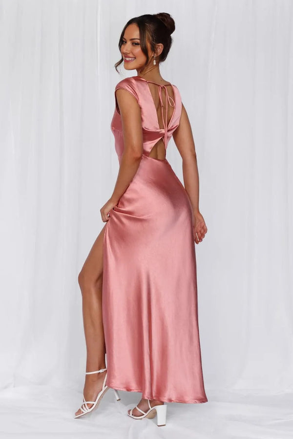 The Valentina Cap Sleeve Satin Maxi Dress Pink