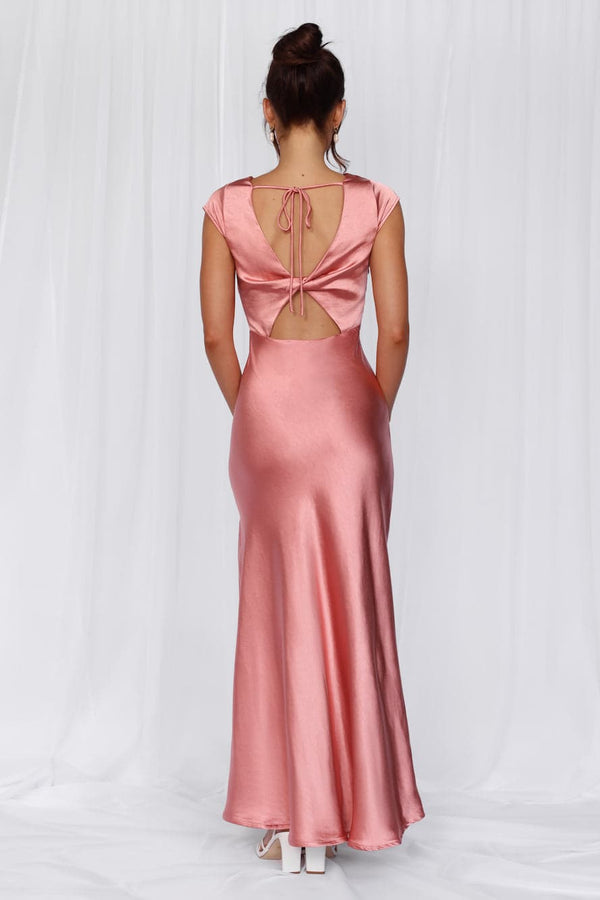 The Valentina Cap Sleeve Satin Maxi Dress Pink
