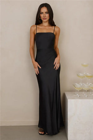 The Violetta Satin Maxi Dress Black