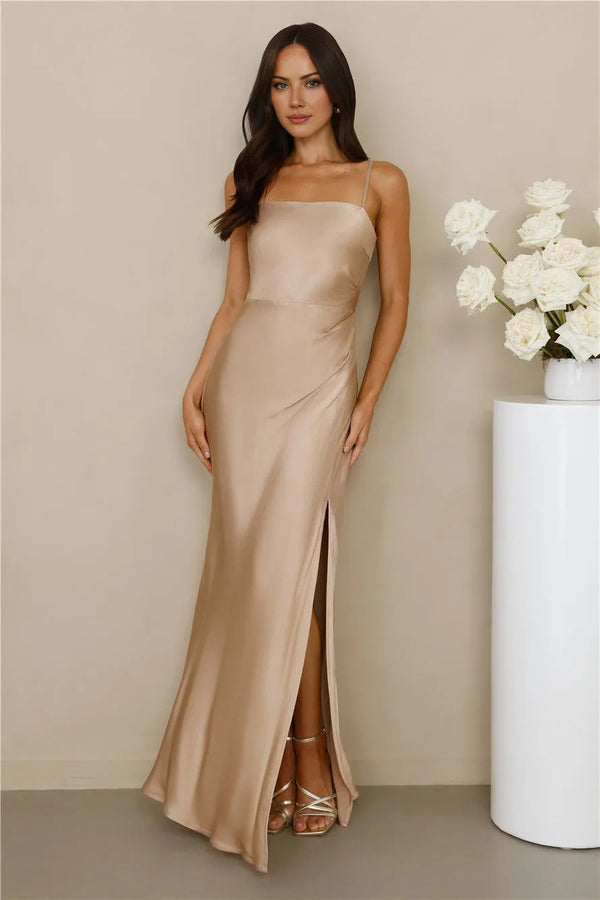 The Violetta Satin Maxi Dress Champagne