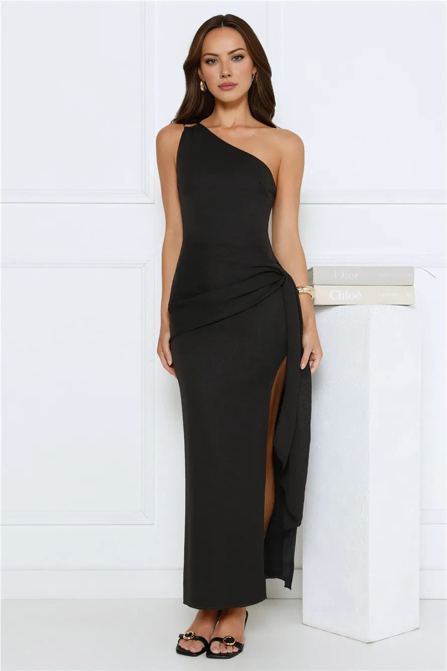Tidal Dream One Shoulder Maxi Dress Black