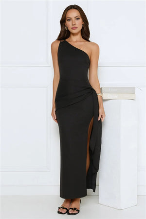 Tidal Dream One Shoulder Maxi Dress Black