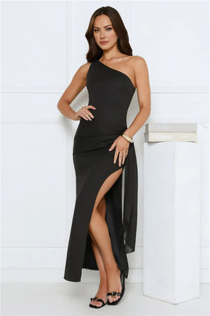 Tidal Dream One Shoulder Maxi Dress Black