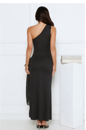 Tidal Dream One Shoulder Maxi Dress Black