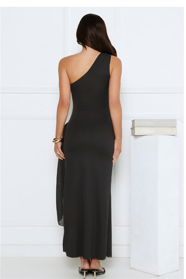Tidal Dream One Shoulder Maxi Dress Black