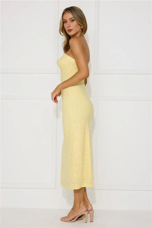 Tropical Tango Strapless Midi Dress Yellow
