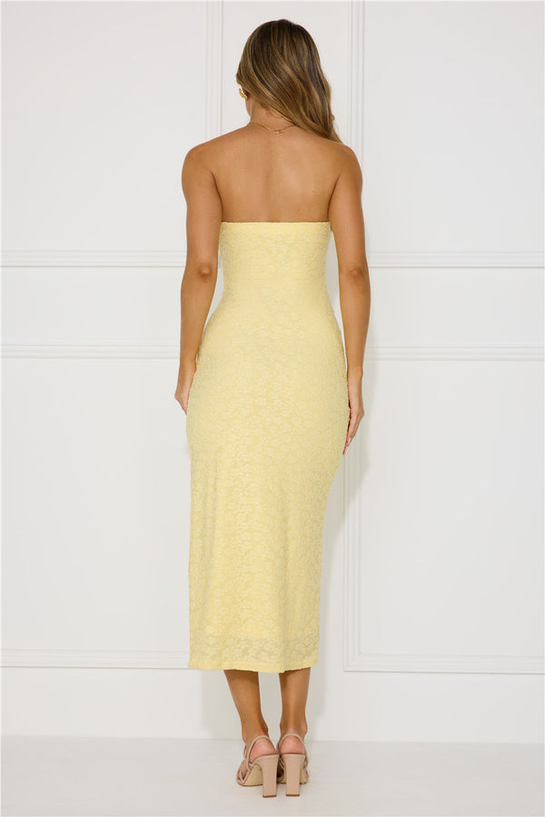 Tropical Tango Strapless Midi Dress Yellow