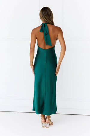 Twilight Glow Satin Halter Midi Dress Green