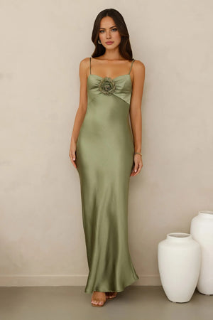Ultimate Style Satin Maxi Dress Green