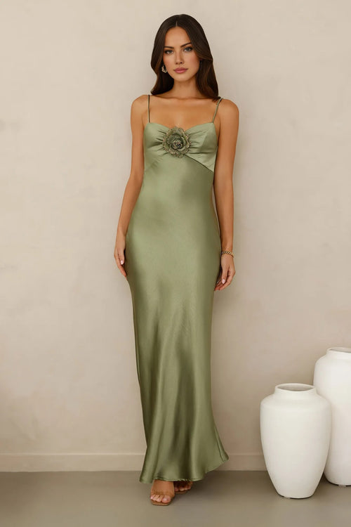 Ultimate Style Satin Maxi Dress Green