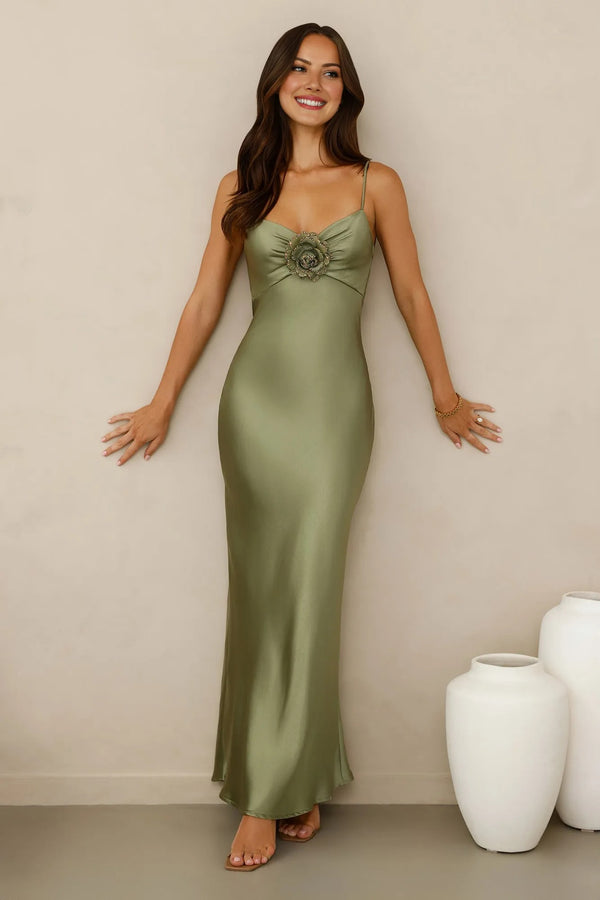 Ultimate Style Satin Maxi Dress Green