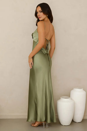 Ultimate Style Satin Maxi Dress Green
