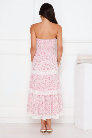 Under Palm Trees Strapless Midi Dress Pink