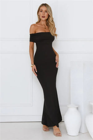 Vibe On Point Off Shoulder Maxi Dress Black