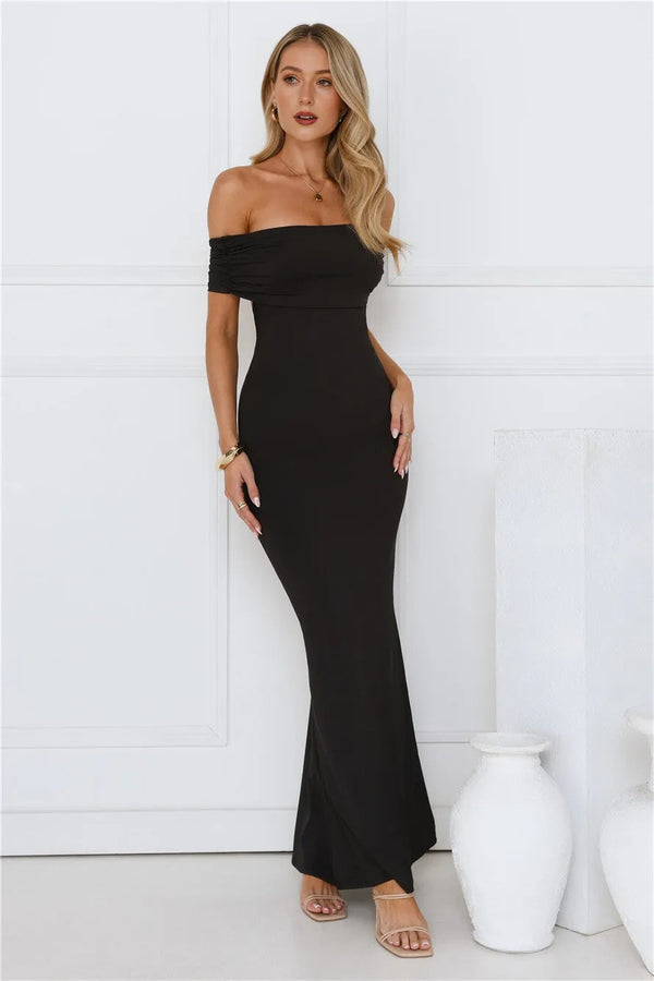 Vibe On Point Off Shoulder Maxi Dress Black
