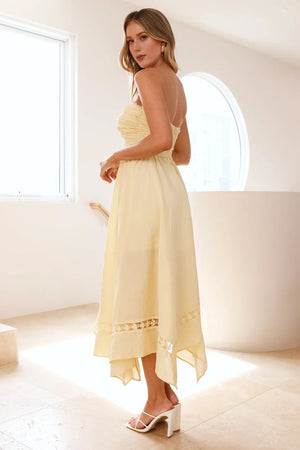 Visit The Moon Strapless Midi Dress Yellow