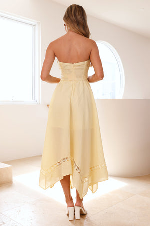 Visit The Moon Strapless Midi Dress Yellow