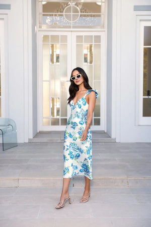 Wild Bloom Club Midi Dress White