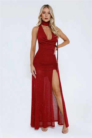 Wildflower Way Knit Sequin Maxi Dress Wine