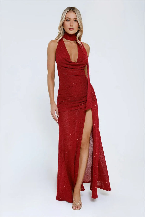 Wildflower Way Knit Sequin Maxi Dress Wine
