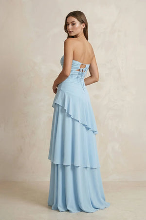 Sweetheart A-Line Ruffled Chiffon A-Line Long Prom Dress in Sky Blue