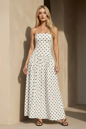 Strapless Polka Dot Maxi Dress in White