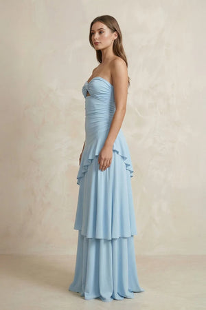 Sweetheart A-Line Ruffled Chiffon A-Line Long Prom Dress in Sky Blue